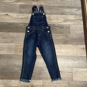 Girls Denim Blue Jean overalls Raw Hem Size S (4) - Picture 1 of 9