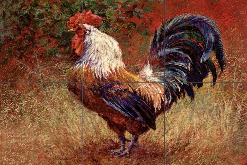 Mural de azulejos de cerámica salpicadero de cocina - gallo puerta de hierro II - animales de granja Foto 1 de 1