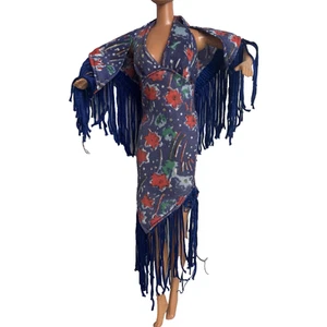 Vintage Tuesday Taylor Doll Blue Fringe Dress Barbie Size Rare Fashion Fits 70s - Picture 1 of 22