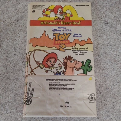 Vintage 1999 McDonald's Disney Pixar Toy Story 2 8 Happy Meal Unused Empty Bag - Image 1 of 2