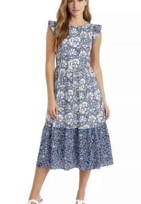 J.Crew  Dress Women 6 NEW Ruffle Sleeve mixed Floral Pockets MIDI Tiered Lined - Image 1 of 4