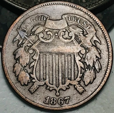 1867 Two Cent Piece 2C Ungraded Post Civil War Date US Copper Coin CC28143 - Image 1 of 4