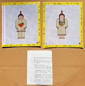 2 Kathy Schenkel Hand Painted Needlepoint Canvas Indian Man & Woman 18ct Guide - Picture 1 of 8