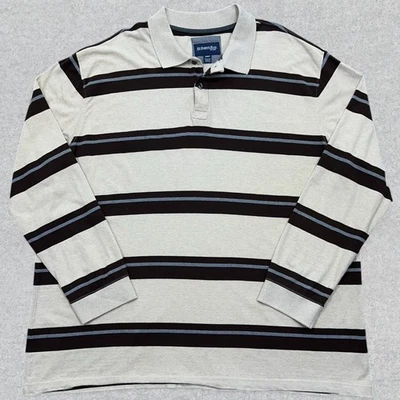Camisa de Rugby St John's Bay Para Hombre 3XLT Beige Marrón Rayas Algodón Manga Larga Polo Foto 1 de 4