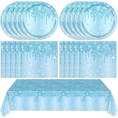 Light Blue Birthday Decorations Light Blue Paper Plates and Napkins Baby Blue... - Image 1 of 4