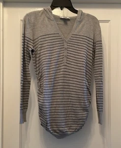 Motherhood Maternity Stripe Gray and Navy Hooded Top Sweater- Small - Picture 1 of 3