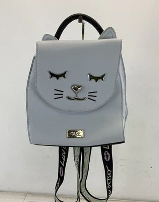 Betsey Johnson Light Blue Black Saffiano Faux Leather Cat Backpack - Image 1 of 4