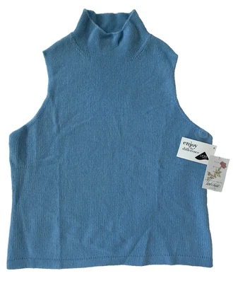 NWT Lord Taylor Mock Neck Sweater Tank Top Women XL Blue Sleeveless Cashmere - Image 1 of 4