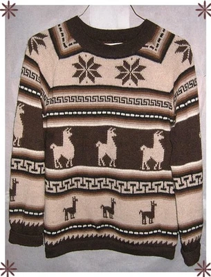 Suéter Vintage 100% Lana ALPACA Perú Cuello Redondo Talla MED 40-46" Tejido a Mano DEADSTOCK Foto 1 de 4