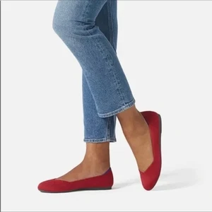 NUOVO! Balletto slip-on Rothy’s The Flat rosso punta tonda taglia 8 - Foto 1 di 9
