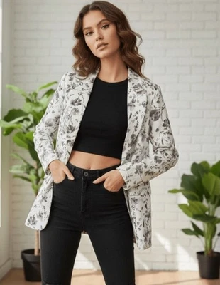 JOIE Women’s 100% Linen Floral Blazer Size XL Beige Black Print New with Tags - Image 1 of 4