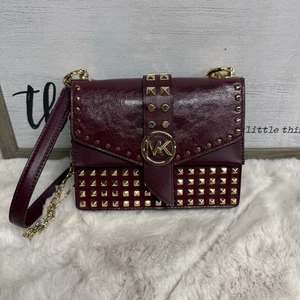 Bolso de Hombro MICHAEL KORS Greenwich Cuero Tachonado Borgoña Baya Oscura - Imagen 1 de 13
