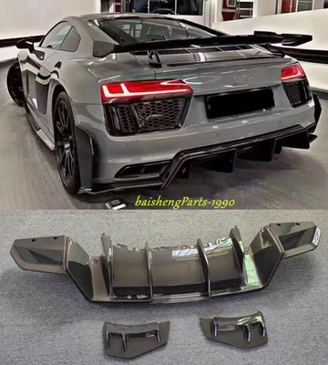 for Audi R8 2016-23 P Style Real Carbon Fiber Rear Bumper Diffuser Spoiler Cover - Image 1 of 4