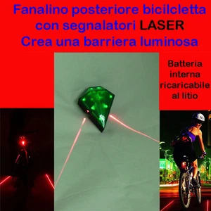 FANALINO POSTERIORE luce VERDE PER BICICLETTA CON LASER LUCE BICI BIKE LIGHT - Foto 1 di 1