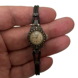 ENICAR MARCASITE-STUDDED BEZEL WRIST WATCH WITH VINTAGE DESIGN, SWISS MOVEMENT - Picture 1 of 3
