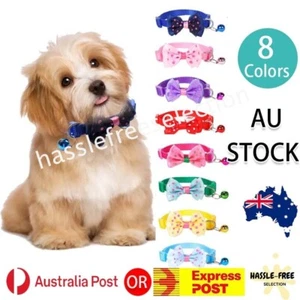 Color Dog Cat Collar With Bell Bow Adjustable Buckle Kitten Puppy Reflective - Picture 1 of 15