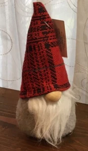 Mini Fabric Gnome Red Plaid 7” Tall 3” Wide - Picture 1 of 4