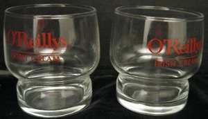 2 O'REILLYS IRISH CREAM 6 OZ GLASSES CLEAR WITH RED WRITING IN EXCELLENT SHAPE - Picture 1 of 3