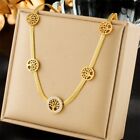 Woman 18K Gold Plated Life of Tree CZ Round Charm Herrinbone Chain Necklace