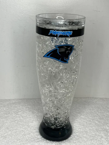 Carolina Panthers NFL Crystal Freezer Frozen Ice Pilsner 16oz 9.5" Glass Cup Cover