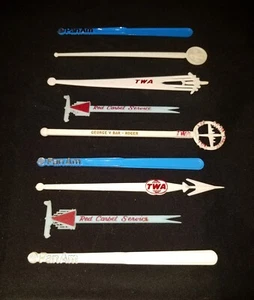 9 AIRLINES AVIATION SWIZZLE STICKS PAN AMERICAN TWA AA UNITED BARWARE DRINKWARE - Picture 1 of 8