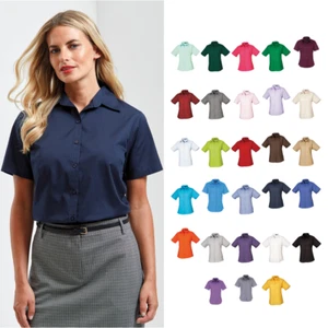 Premier Damen Kurzarm Popeline Bluse PR302 - formelle Arbeitskleidung Büro Hemd - Bild 1 von 24