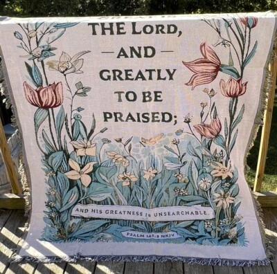 挂毯扔基督教编织诗毯 48x64 主是伟大的诗篇 145:3 — 第 1/4 张图片