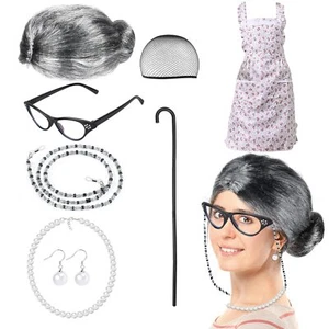 Old Lady Wig Accessories Old Women Grandma Granny Costume for Halloween Cospl... - Picture 1 of 7
