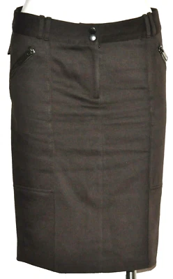 Falda Lápiz BURBERRY Marrón Oscuro Forrada Algodón/Seda Logo Cremallera Bolsillo Talla 6 Foto 1 de 4