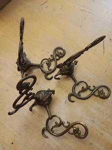 Set x 3 Antique Goth Vintage Victorian Hooks Hat Coat Rack Brass Griffin ???? - Picture 1 of 14