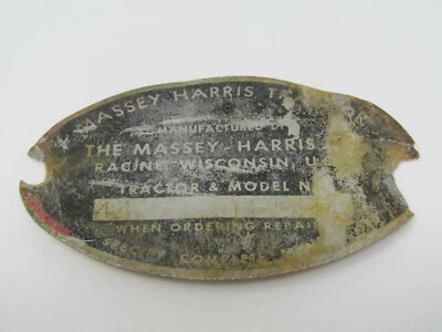Etiqueta de placa de metal para tractor Massey Harris coleccionable de colección Foto 1 de 4
