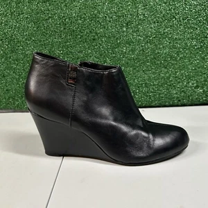 Anne Klein Trumble Boots Womens 8.5 M Black Leather Wedge Ankle Booties Zip Up - Picture 1 of 13