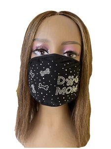Dog Mom Bling Rhinestone Face Mask With Filter - Adult Size - Picture 1 of 12