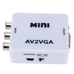 VGA to AV RCA Composite Converter Adapter Box with Audio scan Power PC to TV - Picture 1 of 2
