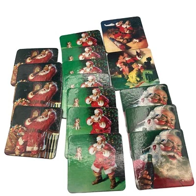 Set of (16) Coca-Cola Coke Paper On Cork Drink Christmas + Santa Coasters (1999) - Image 1 of 3