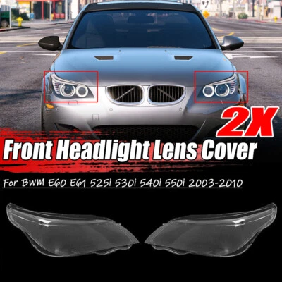 Pair For BMW 5 Series E60 E61 2003-2010 Right & Left Headlight Clear Lens Cover - Image 1 of 4