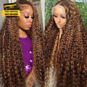 13X6 Highlight Deep Wave Lace Front Wigs Human Hair 210% Density Deep Curly Hu - Picture 1 of 7