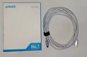 Anker 100W USB C Fast Charging Cable 10ft Long Braided Nylon Cord, A8758 White - Photo 1 sur 7
