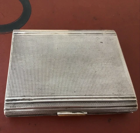 Antique French Sterling Silver Card Case Gilt Push Button Art Deco Style 20th C Cover