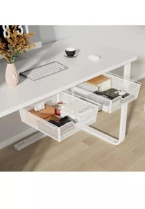 2 Pack Under Desk Drawers Self Adhesive Drawers for Under Desk Storage White - Picture 1 of 9
