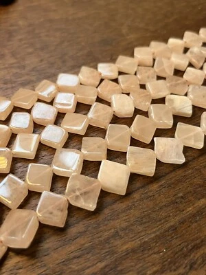 Old Stock Square Rose Quartz Diamond Shape Smooth  Beads 16" Strand 10-14mm - Image 1 of 4