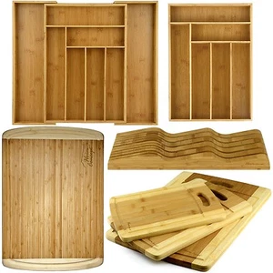 NEU Premium Bio Bambus Küche Set Messerblock Schneidebrett Tablett Organizer - Bild 1 von 12