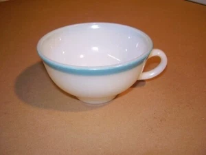 Vtg. 1960's Pyrex Milk Glass dinnerware single Blue Stripe coffee/tea cup used - Picture 1 of 2