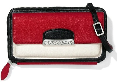 NUEVO CON ETIQUETAS Brighton CACHET Cuero Organizador Cartera Bandolera Rojo Blanco Negro Precio de venta sugerido por el fabricante $245 Foto 1 de 4