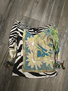 Vtg Roberto Cavalli SS 2004 Green Patchwork Print Silk/Cotton Blouse L/Xl - Picture 1 of 14
