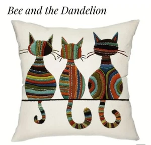 Three Multicoloured Cats In Appliqué Look.  Home Décor  Cushion COVER  45 x 45cm - Picture 1 of 7