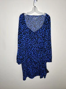 Ava & Viv Women's 1X Long Balloon Sleeve Wrap Dress -Blue & Black NEW - Picture 1 of 12