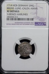 1714 HCG German States Bruns-Lune-Calen-Hann 2 MG Wildman, XF Details NGC - Picture 1 of 3