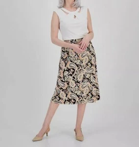 Kasper Women's Black Paisley Printed Pull On Midi Skirt Size PXL - Picture 1 of 3