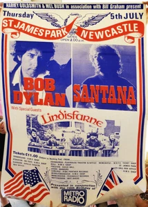 BOB DYLAN/SANTANA ST JAMES PARK NEWCASTLE ORIGINAL CONCERT POSTER LARGE RARE - Picture 1 of 1